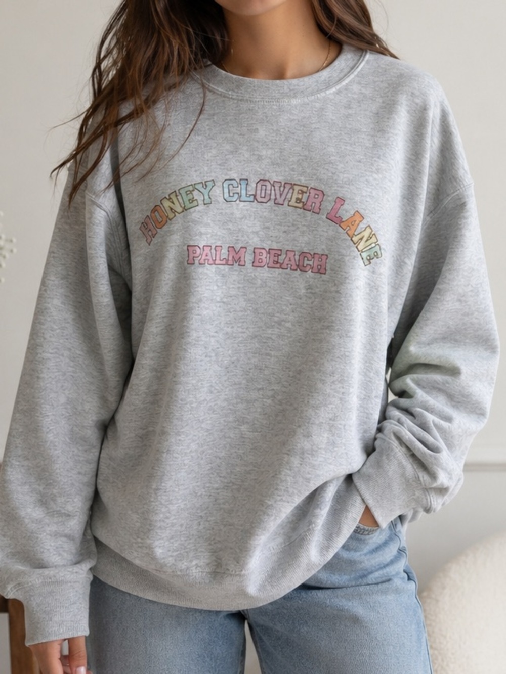 Stoney Clover Lane Palm Beach Logo Preppy Coastal Gray Sweatshirt Size Small/Med